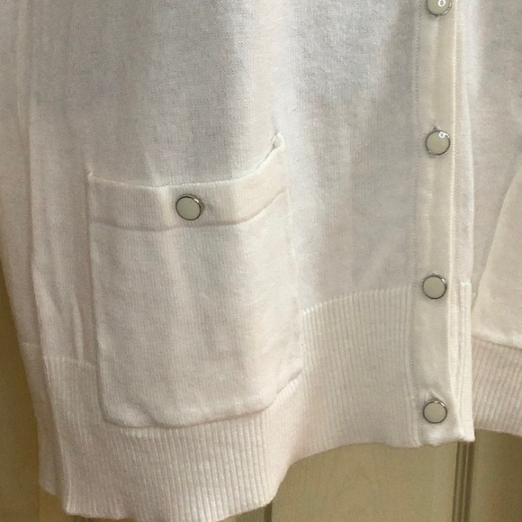 NWT New York & Company jeweled button front crew neck white cardigan - Picture 4 of 10